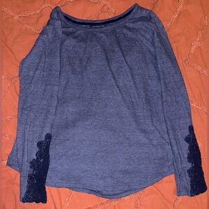 American Eagle Outfitters Heather Blue Lace Sleeve Top
